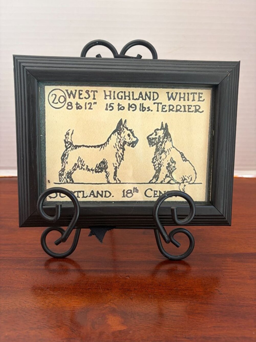 Vintage Look, Framed West Highland White Terrier Print with Black Grosgrain Ribb
